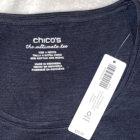 Chico’s Cotton Slub Elbow Sleeve Tee Basic Knit Black - Picture 3 of 3